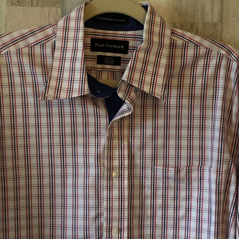 Mens Paul Fredrick Dress Shirt Non-Iron 2 Ply Cotton 16" X 33" Classic Lux NEW